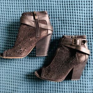 Stunning Suede Peep Toe Booties with Ankle Buckle